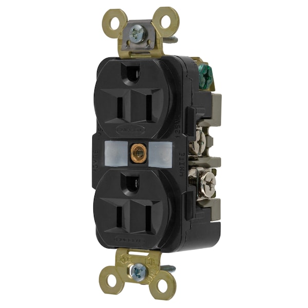Straight Blade Receptacle, 5-15R, 15 A, 125V AC, 2 Pole, 3 Wire, Flush Mount, Grounded